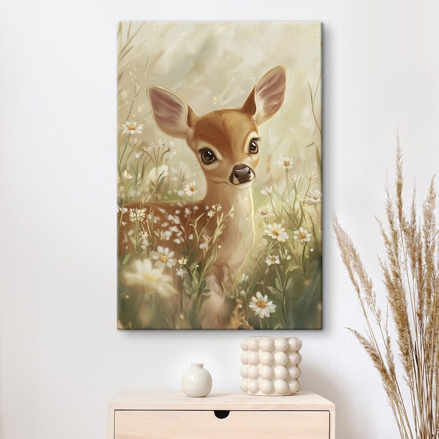 Bébé cerf dans un champ de fleurs