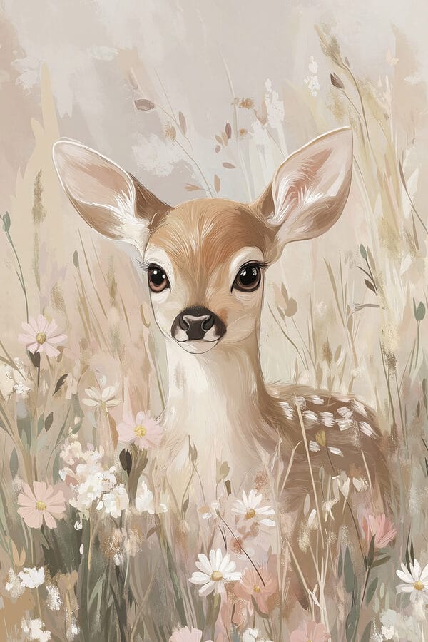Peinture d'un cerf dans un champ de fleurs Peinture d'un cerf dans un champ de fleurs