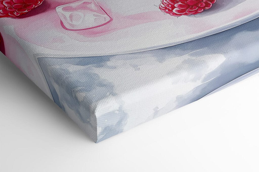 Donut with pink frosting and raspberries splashing into a white plate Donut with pink frosting and raspberries splashing into a white plate