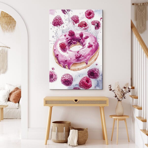 Peinture d'un beignet avec des framboises Peinture d'un beignet avec des framboises