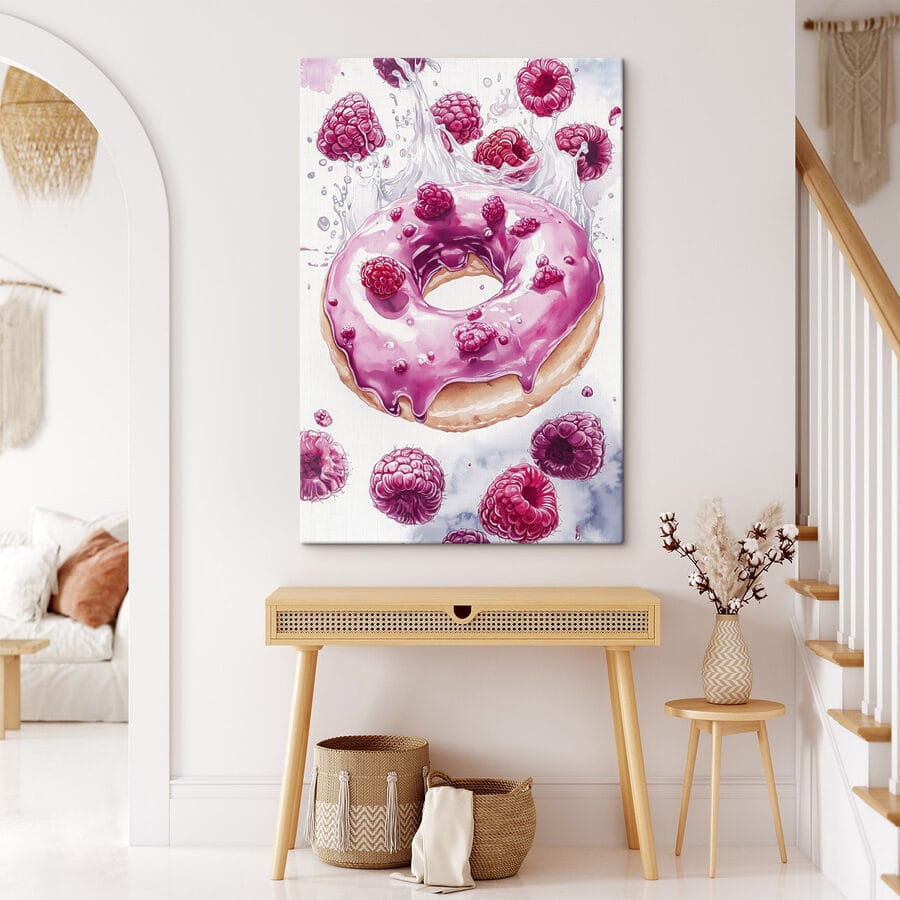 Peinture d'un beignet avec des framboises Peinture d'un beignet avec des framboises