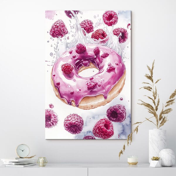 Peinture d'un beignet avec des framboises Peinture d'un beignet avec des framboises