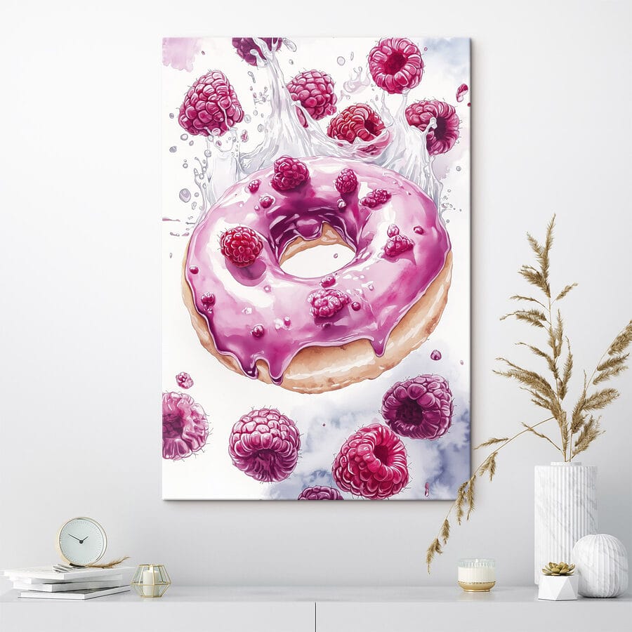 Peinture d'un beignet avec des framboises Peinture d'un beignet avec des framboises