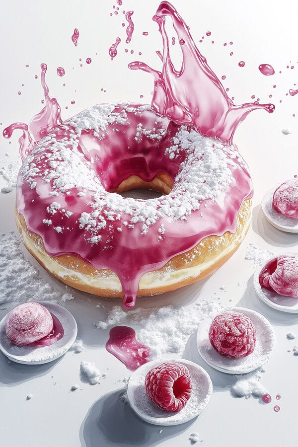 Donut avec glaçage rose et sucre en poudre Donut avec glaçage rose et sucre en poudre