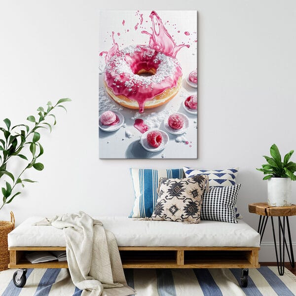 Donut avec glaçage rose et sucre en poudre Donut avec glaçage rose et sucre en poudre