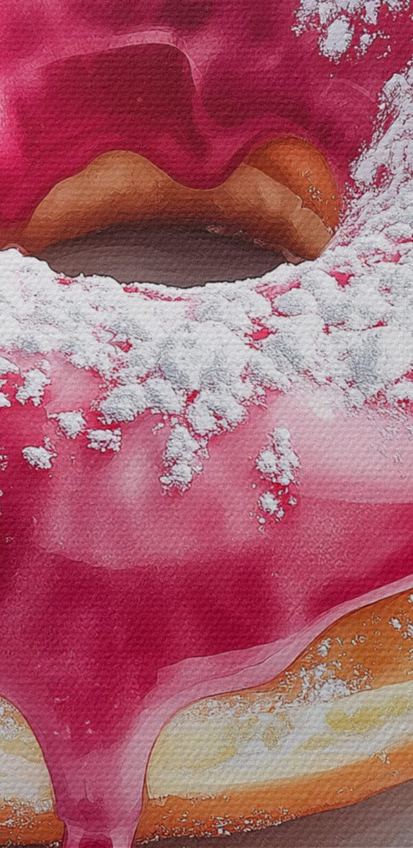 Donut avec glaçage rose et sucre en poudre Donut avec glaçage rose et sucre en poudre