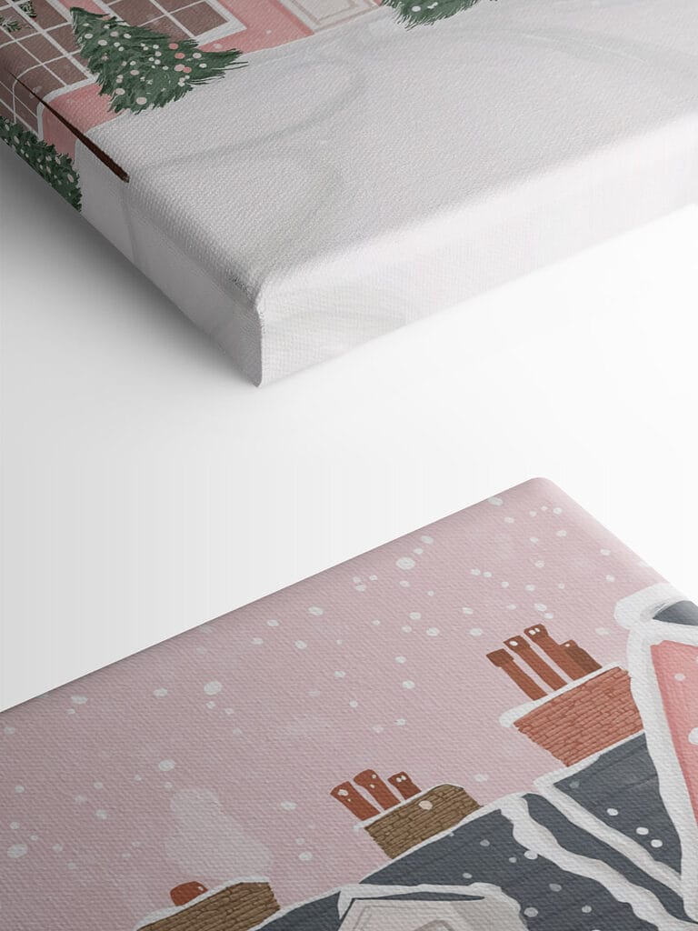 Pink house with trees and snow Pink house with trees and snow