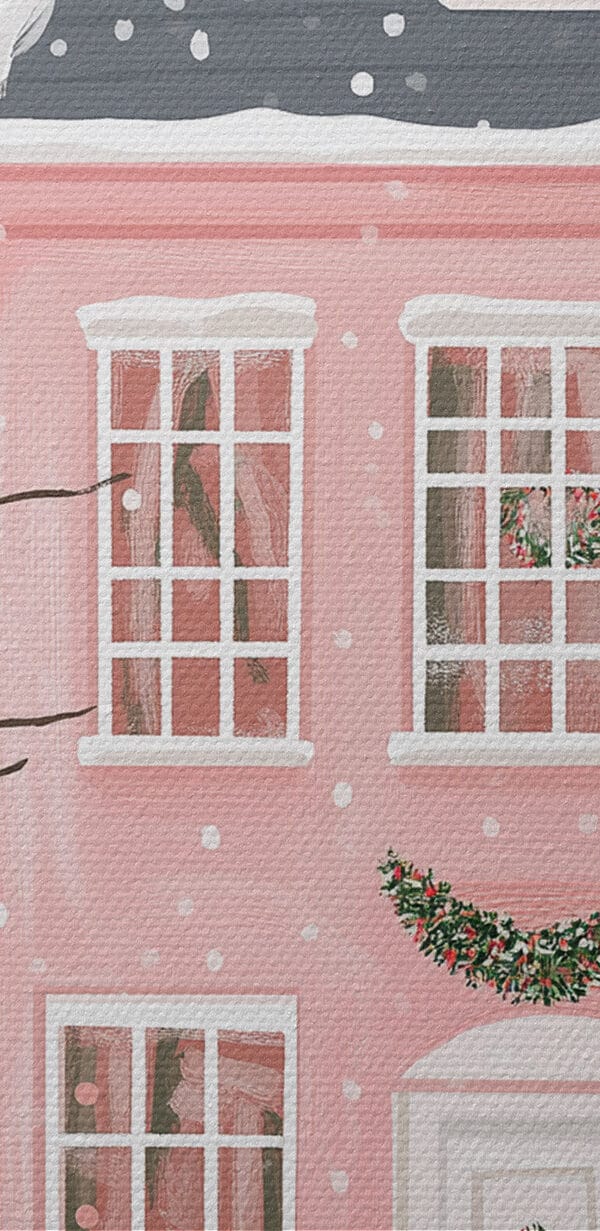 Maison rose avec arbres et neige Maison rose avec arbres et neige