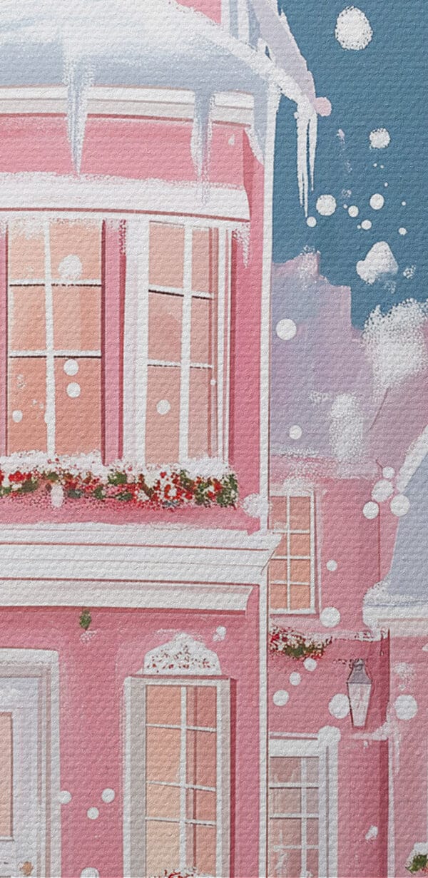 Arbre de Noël devant une maison rose Arbre de Noël devant une maison rose