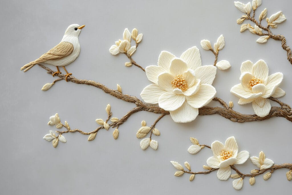 Oiseau sur une branche avec des fleurs Oiseau sur une branche avec des fleurs