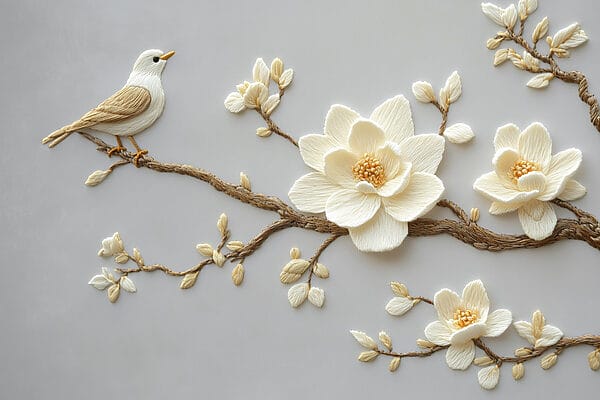 Oiseau sur une branche avec des fleurs Oiseau sur une branche avec des fleurs