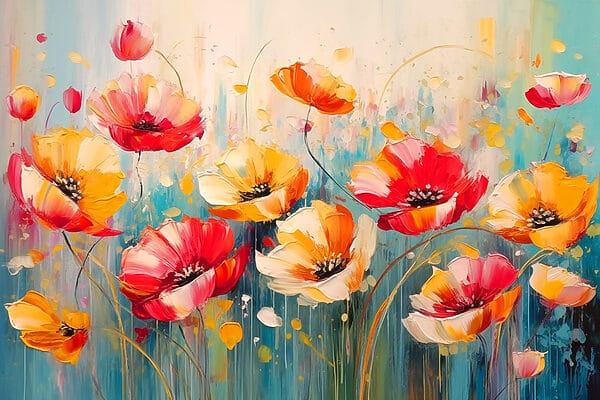Peinture de fleurs sur fond bleu Peinture de fleurs sur fond bleu