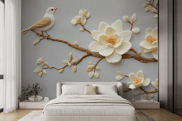 Oiseau sur une branche avec des fleurs Oiseau sur une branche avec des fleurs