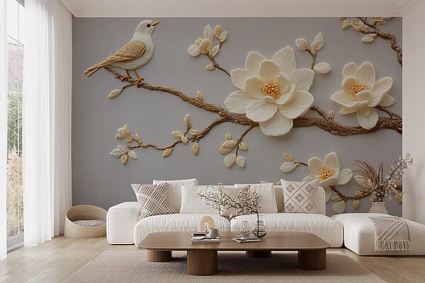Oiseau sur une branche avec des fleurs Oiseau sur une branche avec des fleurs
