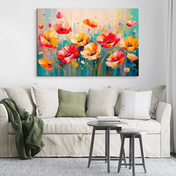 Peinture de fleurs sur fond bleu Peinture de fleurs sur fond bleu