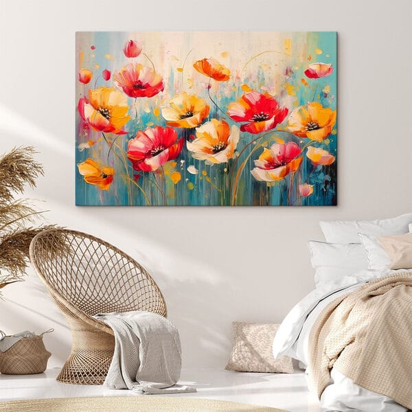 Peinture de fleurs sur fond bleu Peinture de fleurs sur fond bleu