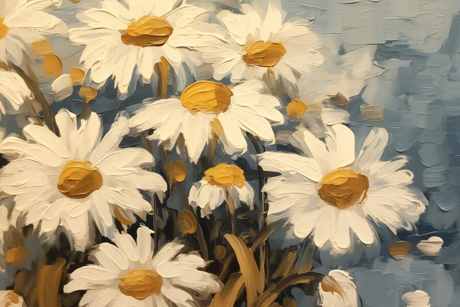 Peinture de fleurs blanches et jaunes