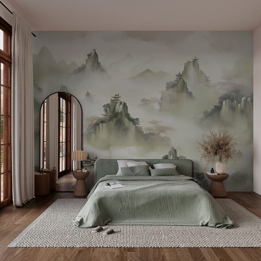 Paysage avec montagnes et arbres