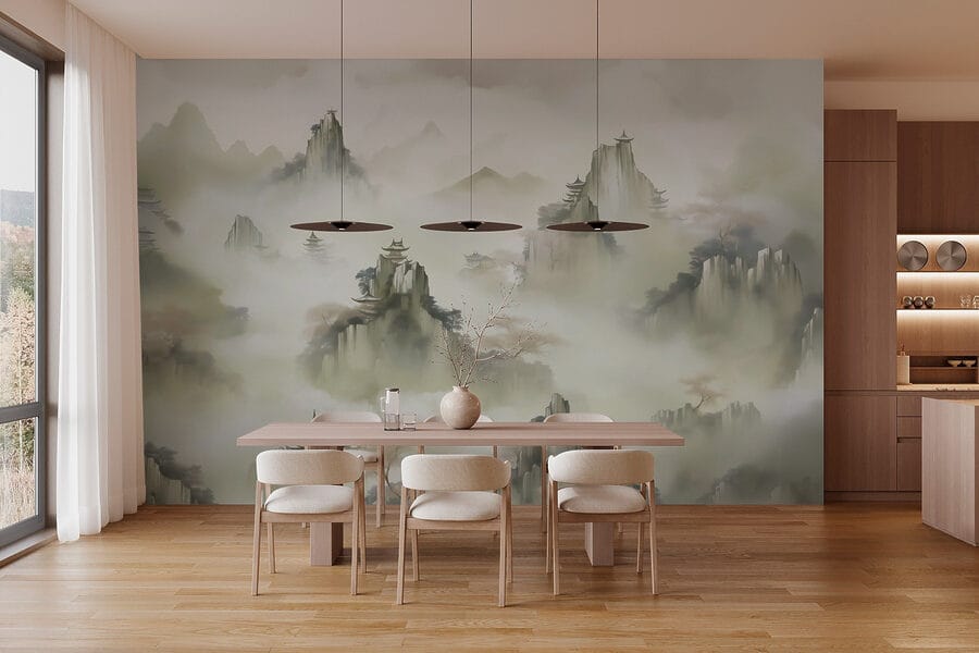 Paysage avec montagnes et arbres