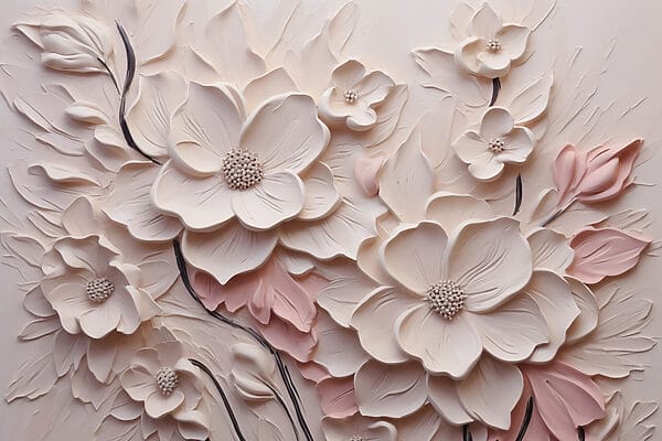 Fleurs blanches et roses sur une surface blanche Fleurs blanches et roses sur une surface blanche