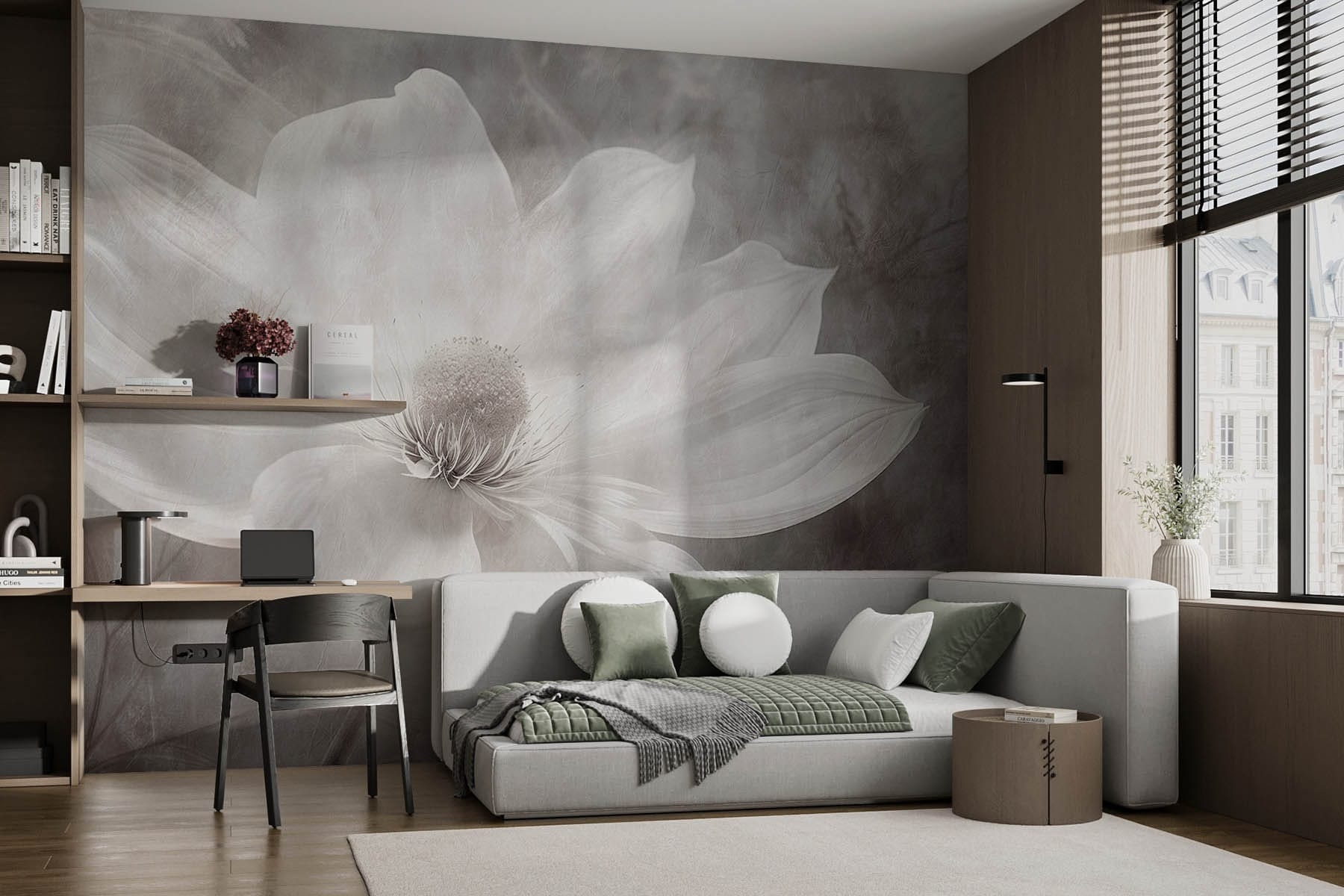 White flower with a black center White flower with a black center