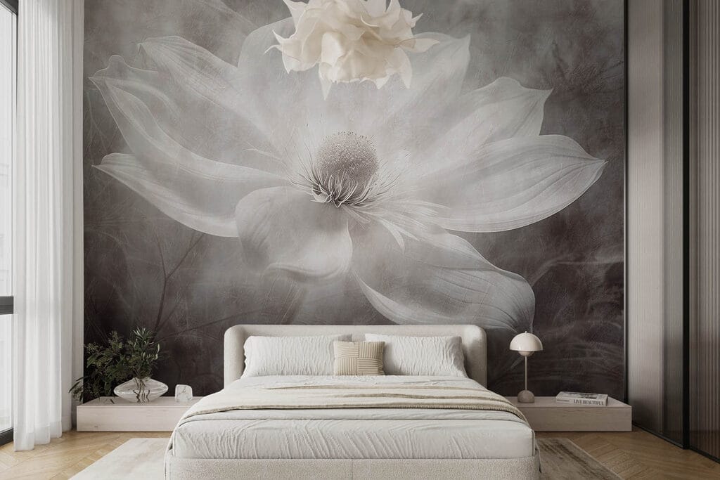 White flower with a black center White flower with a black center