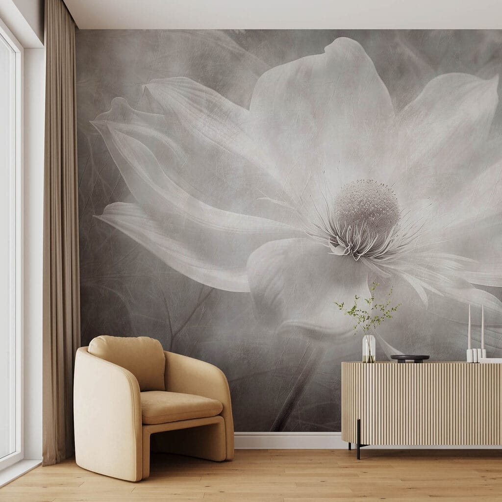 White flower with a black center White flower with a black center