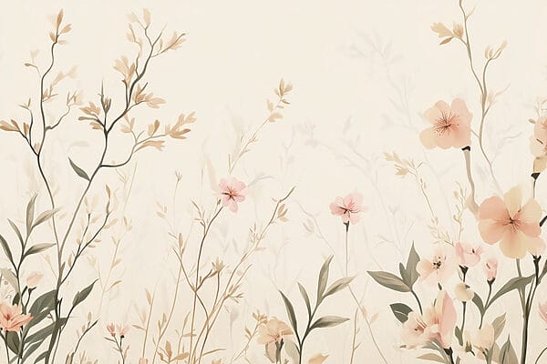 Papier peint avec des fleurs et des feuilles Papier peint avec des fleurs et des feuilles