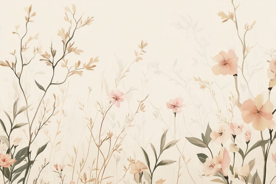 Papier peint avec des fleurs et des feuilles