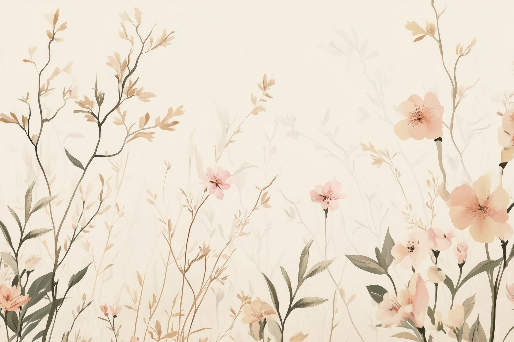 Wallpaper with flowers and leaves Wallpaper with flowers and leaves