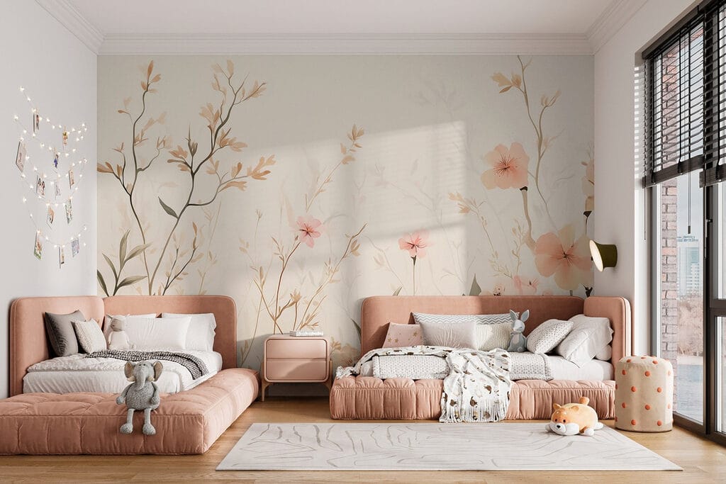 Wallpaper with flowers and leaves Wallpaper with flowers and leaves