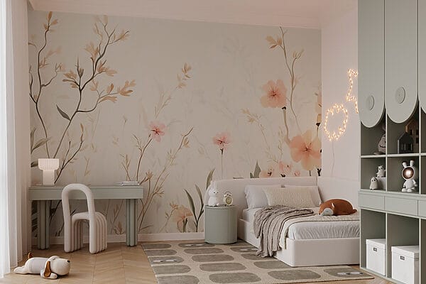 Papier peint avec des fleurs et des feuilles Papier peint avec des fleurs et des feuilles
