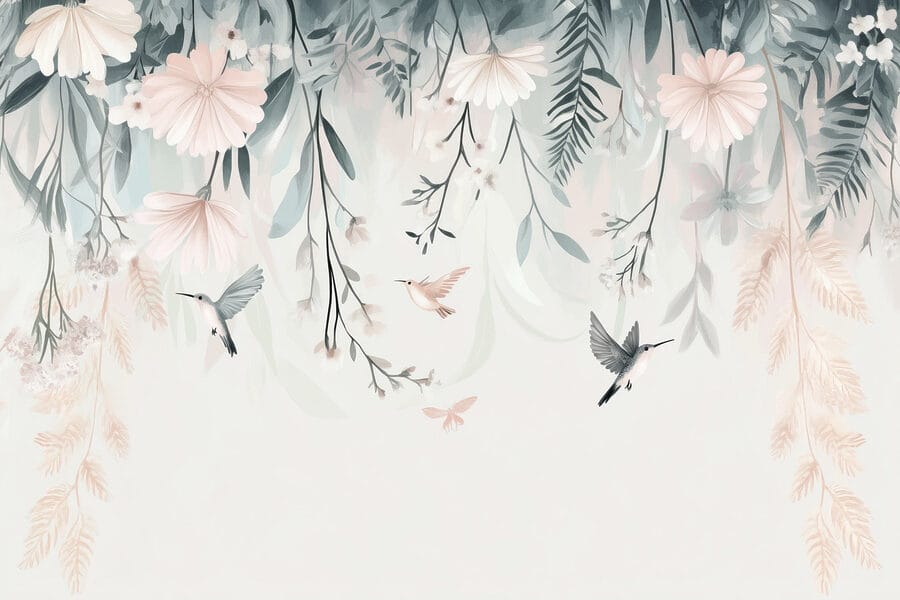 Papier peint Oiseau volant au-dessus des fleurs – Image 6