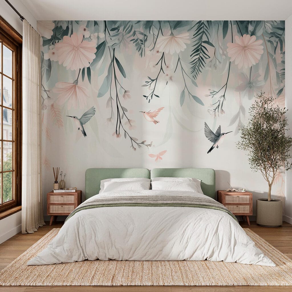 Bird flying over flowers