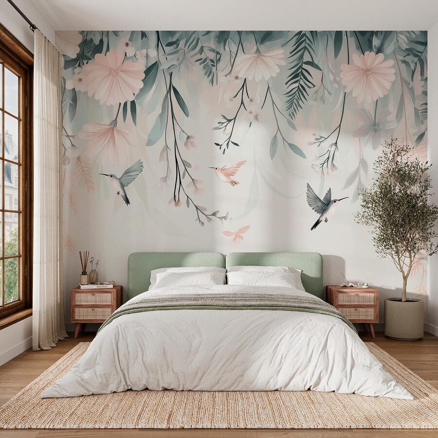 Papier peint Oiseau volant au-dessus des fleurs – Image 2
