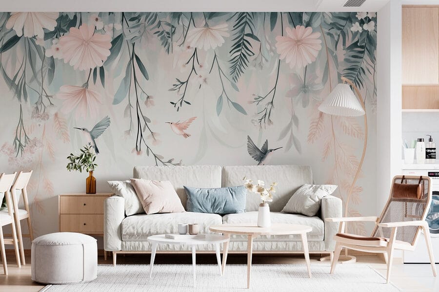 Papier peint Oiseau volant au-dessus des fleurs – Image 3