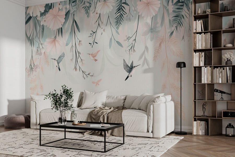 Papier peint Oiseau volant au-dessus des fleurs – Image 4