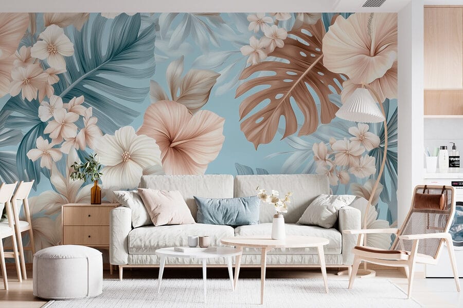 Motif floral avec des fleurs blanches et brunes