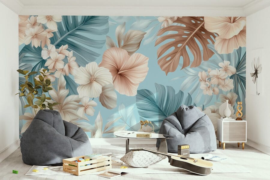 Motif floral avec des fleurs blanches et brunes