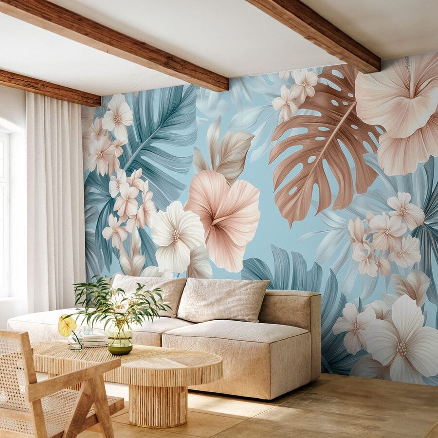 Motif floral avec des fleurs blanches et brunes
