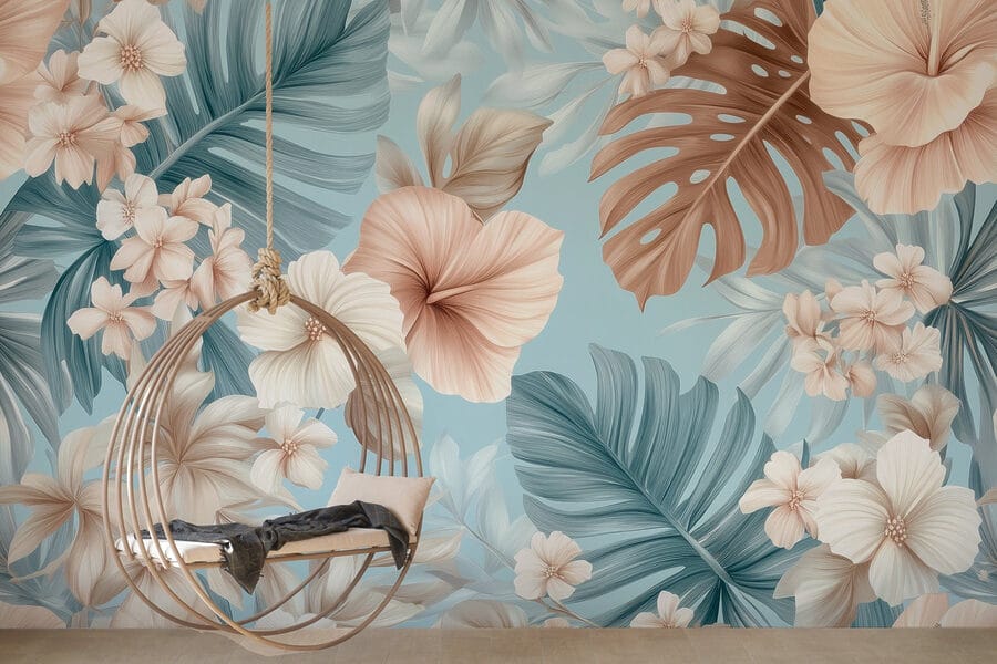 Motif floral avec des fleurs blanches et brunes