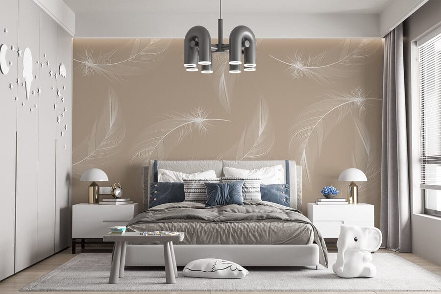 Plumes blanches sur fond brun