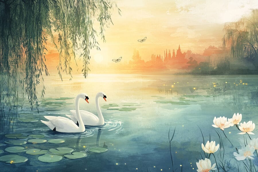 Deux cygnes dans un lac