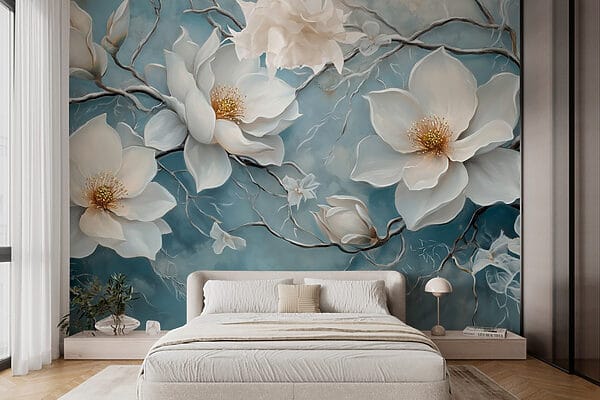 Peinture de fleurs blanches sur fond bleu Peinture de fleurs blanches sur fond bleu