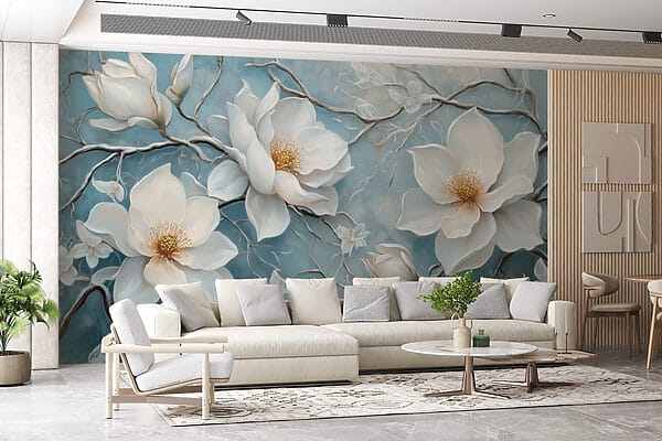 Peinture de fleurs blanches sur fond bleu Peinture de fleurs blanches sur fond bleu
