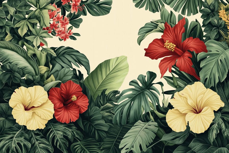 Groupe de fleurs et de feuilles