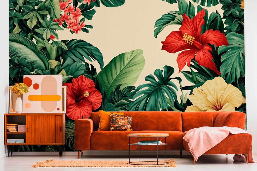 Groupe de fleurs et de feuilles