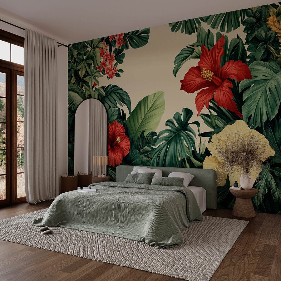 Groupe de fleurs et de feuilles