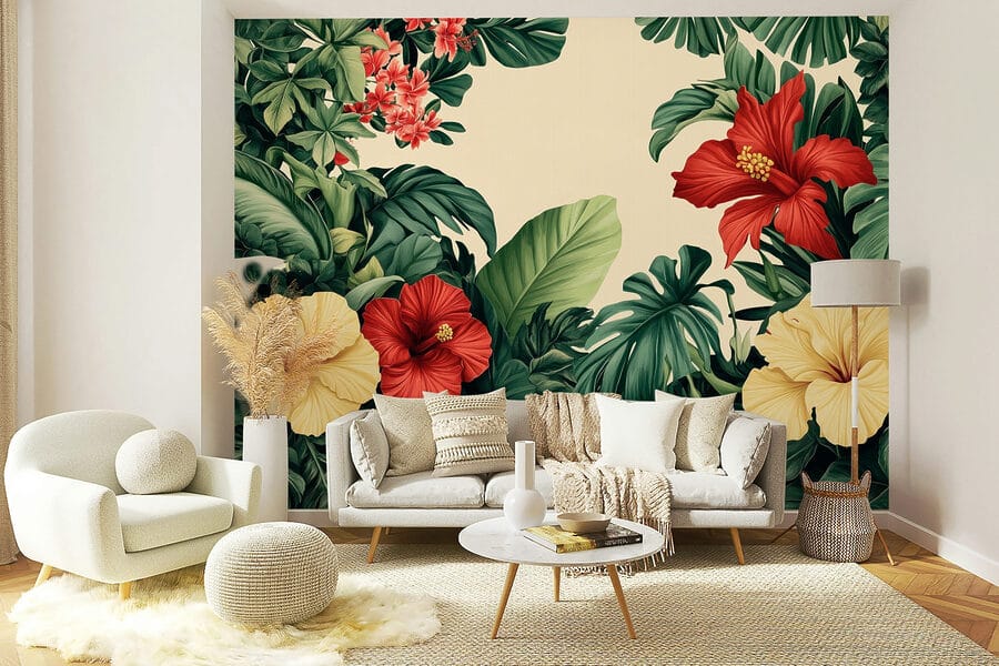 Groupe de fleurs et de feuilles