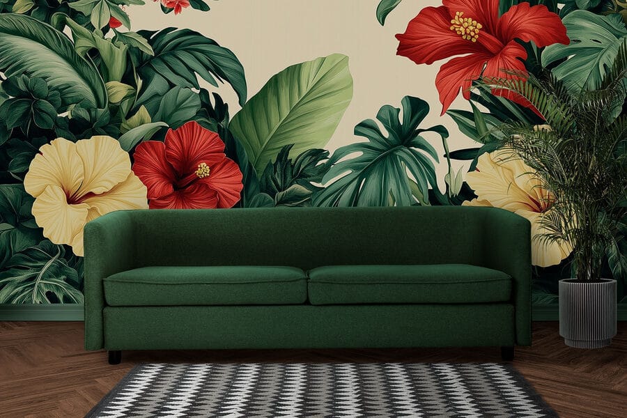 Groupe de fleurs et de feuilles